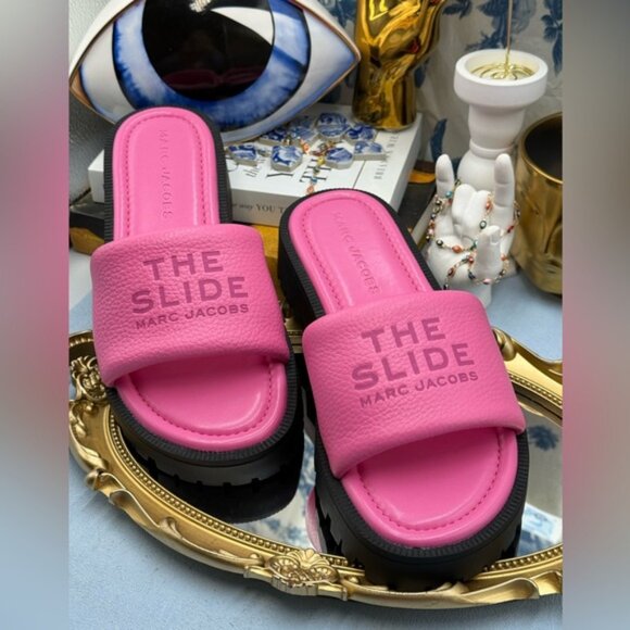 🆕 MARC JACOBS 🧿 NWOB The Lug Sole Slide Sandal, Pink Leather - Sz 38 US 8 - Picture 4 of 11